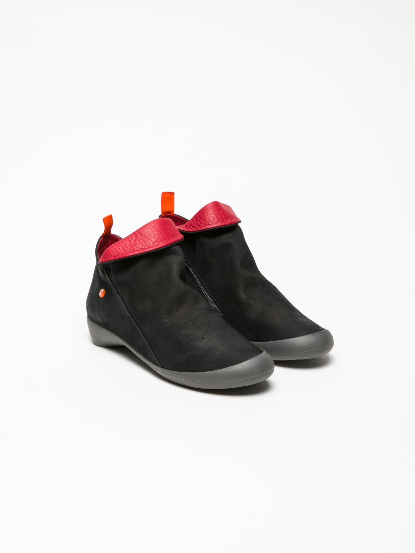 Softinos Red Black Zip Up Ankle Boots